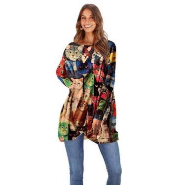 Imagem de Suéter feminino YESNO 2024, estampado, pulôver grande, 2GG, S05