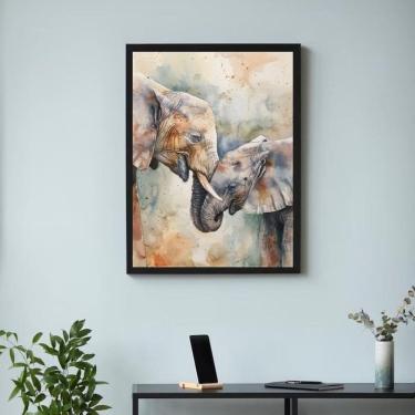 Imagem de Quadro Aquarela Elefantes - Mãe E Filho 24X18Cm