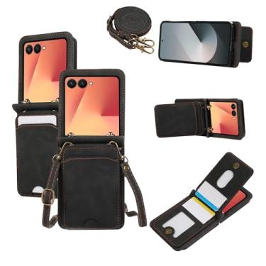 Imagem de Asuwish Capa de telefone para Samsung Galaxy Z Flip 7 5G Capa carteira com alça de pulso transversal de couro flip porta-cartões acessórios para celular ZFlip 7Z Z7 G Flip7 ZFlip7 Mulheres Homens