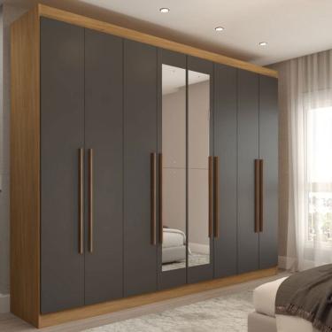Imagem de Guarda-Roupa Casal Ele e Ela 8 Portas 4 Gavetas com Espelho Cinza/Cinamomo - Panorama Móveis