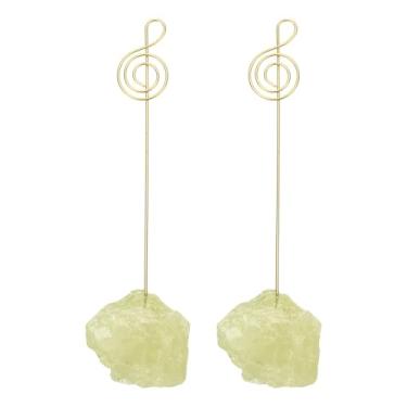 Imagem de PATIKIL Suporte de número de mesa, 2 peças de suportes de clipe de foto, pedra de cristal, quartzo, porta-cartões, cru, formato de nota musical, ferro, memorando, suporte para fotos para festa de