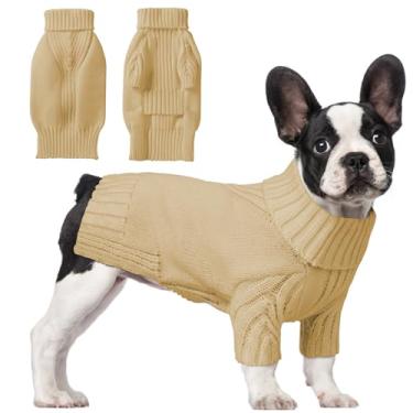 Imagem de Suéteres para cães pequenos, médios e grandes, roupas clássicas para animais de estimação com gola rolê, casaco térmico quente de inverno, gola grossa de tricô duplo, pulôver para clima frio para uso