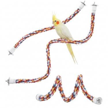 Imagem de Poleiro Colorido em Corda de Algodão para Pássaros com Brinquedo de Mastigar e Escalada 40CM