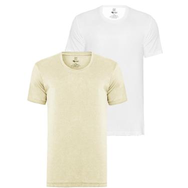 Imagem de Kit 2 Camisetas Algodão Egípcio Slim Fit Masculina - Off e Branco - G1-Masculino