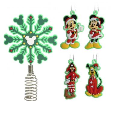 Imagem de Conjunto Hallmark Disney Mini Enfeites de Natal com Topo de Árvore Mickey e Minnie, 5 Peças em PVC Inquebrável, 13 x 8,4 x 1,9 cm