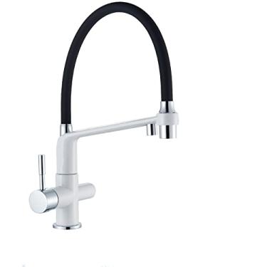 Imagem de Torneira de cozinha de filtro escovado ouro 360 giratório torneiras de água pura para cozinha preto pull down purificação torneira misturadora de água, branco cromado, China