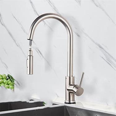 Imagem de Torneira de cozinha de toque inteligente escovado ouro sondagem torneiras sensor preto/níquel 360 rotação guindaste 2 torneiras misturadoras de água, escovado sem sensor, China