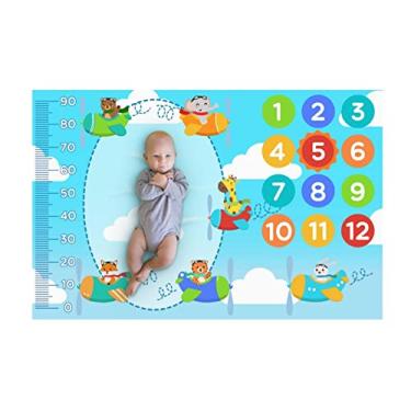 Imagem de Baby Deluxe Tapete Cenario Fotos Do Bebe Mesversario Aviador Safari Bichinhos, Azul