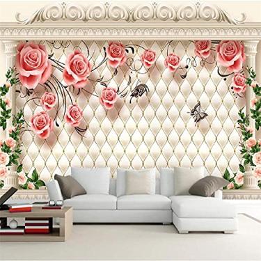 Imagem de Papel de parede personalizado 3D foto mural europeu, luxuoso, romântico, rosa, pacote macio, coluna romana, fundo de TV, papel de parede 3D 400 cm (C) × 280 cm (A)