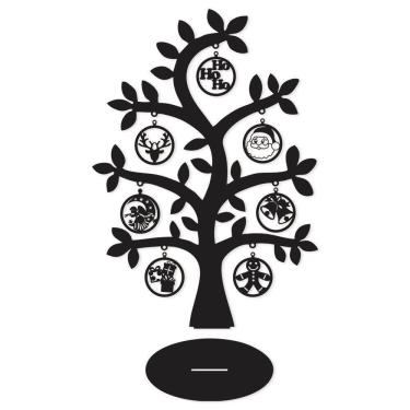 Imagem de Árvore Preta Com Bolinhas De Natal 28cmx40cm - Cria Arte Laser Preto