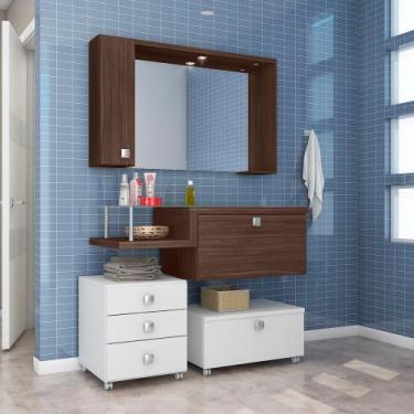 Imagem de Armário Para Banheiro Com Espelho Vicenza Nogal E Branco - Celta Móvei
