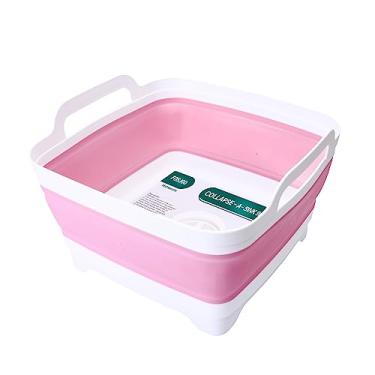 Imagem de FOSJGO Lavatório de pratos dobrável com plugue de drenagem alças de transporte para capacidade de 9 L, cuba de pia dobrável, lavatório de louça, cuba de louça portátil, panela dobrável para lavar louça de acampamento e pia de trailer