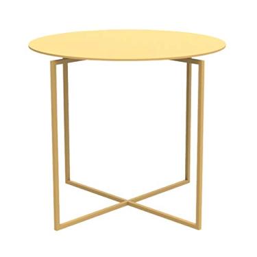 Imagem de Mesa lateral redonda de metal, mesa lateral premium textura fosca pequena mesa de centro para sala de estar quarto banheiro varanda e escritório, 38 cm x 33 cm A mesa de centro para sala de estar (cor: amarelo)