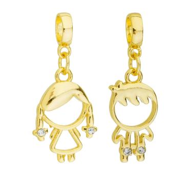 Imagem de Kit Casal Pingente Berloque Filhos Menina e Menino Para Pandora Banhado a Ouro 18k