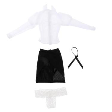 Imagem de Conjunto de roupas de boneca feminina 1/6, terno completo, blusa de manga comprida, saia, gravata artesanal, fantasia para figura de ação feminina de, preto