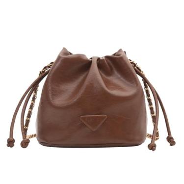 Imagem de PU Couro Drawstring Bag Messenger Bag Pequeno Crossbody Shoulder Bag Senhoras Bolsa e Bolsa (A)