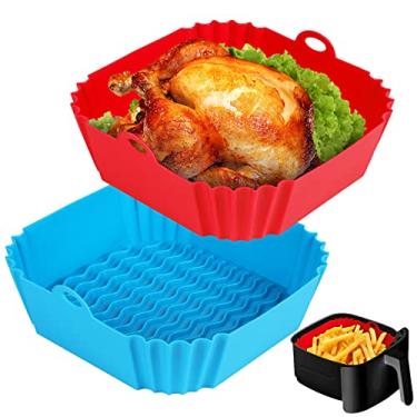 Imagem de Boribim 2 peças de forros quadrados de silicone para fritadeira a ar – 20 cm – Acessórios para fritadeira de ar – inserções de fritadeira de ar para forno de 4 a 7 litros de acessórios de micro-ondas