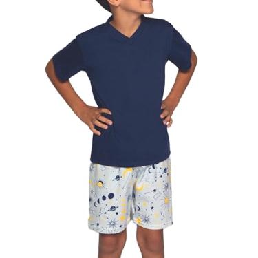 Imagem de LUPO Conjunto Pijama Short e Camiseta Estrela e Galáxia Confortáveis Meninos, Marinho, 12