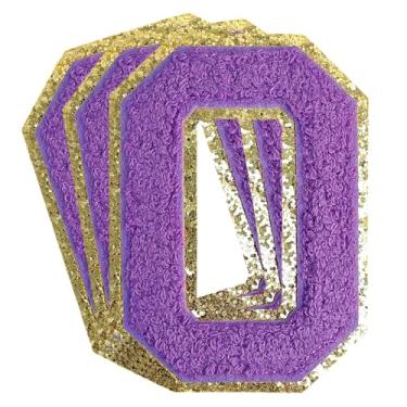 Imagem de 3 peças de remendos de letras de chenille roxo glitter ferro em remendos de letras universitárias remendo bordado de chenille costurar em remendos para roupas chapéu bolsas jaquetas camisa (roxo, O)