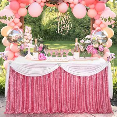 Imagem de Saias de mesa rosa blush para retângulo 2,7 m toalha de mesa de lantejoulas com glitter saia de mesa para chá de bebê menina festa de aniversário decorações de casamento