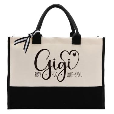 Imagem de Bolsa de lona Gigi, presente de coração Nana: Pray - Hug - Love - Spoil, sacola de lona para presente, sacola feminina de lona de algodão para o Dia das Mães, Gigi, presente