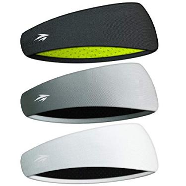 Imagem de Zollen Bandanas masculinas pacote com 3 faixas de transpiração masculinas e esportivas para corrida, treinamento cruzado, raquete, malhar (B: branco, preto, cinza claro)