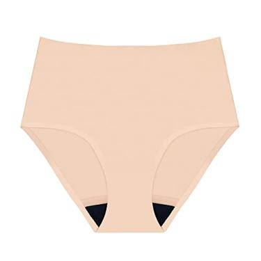 Imagem de AIRCUTE Roupa íntima absorvente para incontinência urinária para mulheres, calcinha de cintura alta para lixar sem costura para proteção contra vazamentos da bexiga, vazamento moderado 60 ml (bege, pequeno)