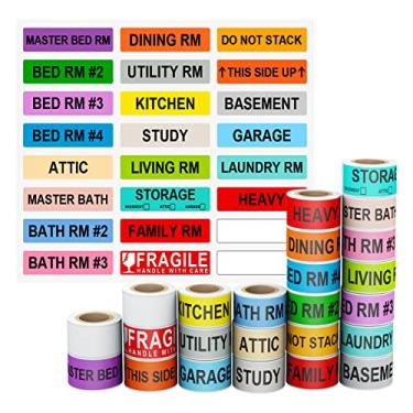 Imagem de AveneMark 1440 etiquetas de mudança de casa, 24 rolos de etiquetas de mudança de código de cores para caixas adesivos + adesivos frágeis + adesivos de embalagem, incluindo 2 rolos de etiquetas de
