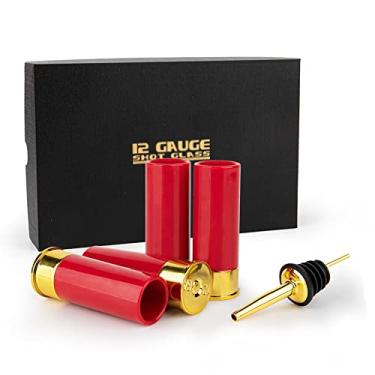 Imagem de Copos de shot de calibre 12 com abridor de garrafa bala e dosador de álcool de aço inoxidável cor dourada, ótimo conjunto de copos para homens (vermelho claro)