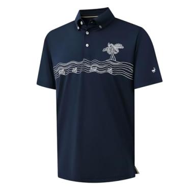 Imagem de Rouen Camisas de golfe masculinas de secagem rápida, absorção de umidade, estampa atlética no peito, casual, manga curta, camisas polo masculinas, Azul-marinho 2, XXG