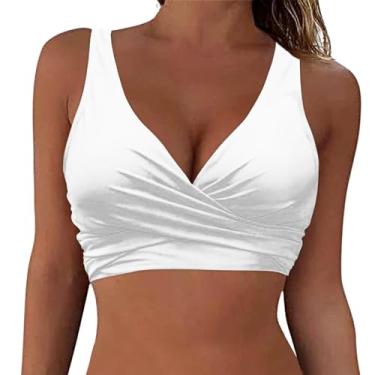 Imagem de Lainuyoah Top de biquíni push up com cobertura total, top de biquíni push-up cropped sem parte inferior, maiô esportivo amarrado nas costas, A - Branco, M