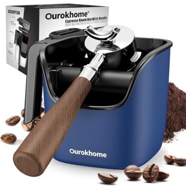 Imagem de Ourokhome Caixa de café expresso de aço inoxidável, recipiente de café para presente de barista profissional, recipiente de lixo com barra e tampa removíveis, acessórios para café expresso, lavável na lava-louças (azul profundo)