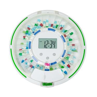 Imagem de Dispensador automático de comprimidos para idosos com alarme, dispensador de medicamentos com trava de 28 dias, 6 modelos de dosagem, alertas sonoros e leves e chave para vitaminas, suplementos (tampa