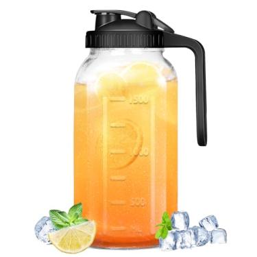 Imagem de Jarra de vidro – Jarro de vidro de 1,8 g, recipientes de leite materno, boca larga, jarro hermético e à prova de vazamento com tampas de bico para água, suco, leite, chá, café gelado