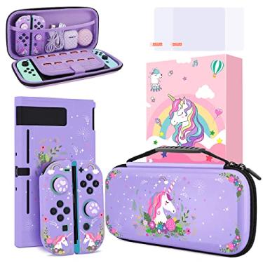 Imagem de HOMICOZY Capa de proteção de unicórnio para Nintendo Switch, estojo rígido roxo com capa protetora de TPU macio e acessórios de proteção compatíveis com Nintendo Switch para meninas