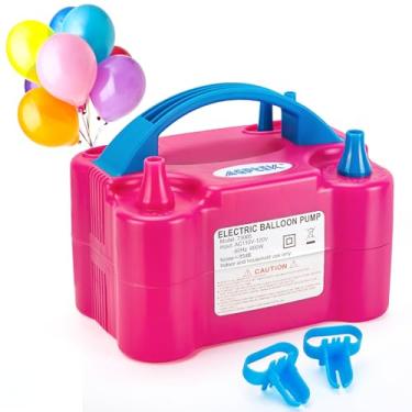Imagem de Bomba de balão de ar elétrica, AGPTEK 110V 600W vermelho rosa portátil com bocal duplo para decoração de festa