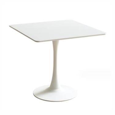 Imagem de Mesa de bar alta mesa de bistrô 72 cm branca quadrada moderna mesa de jantar pedestal mesa tulipa mesa de centro de meados do século para cozinha, sala de jantar, sala de estar