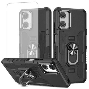 Imagem de Ueokeird Capa para Moto G24 4G, Motorola G04 4G XT2423-1 XT2421-2 Capa com protetor de tela de vidro temperado, anel de metal resistente, suporte magnético, capa de telefone para Motorola Moto G24 4G,
