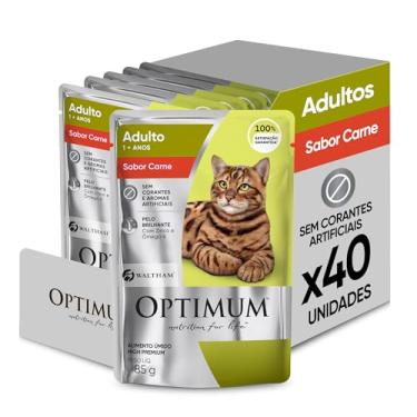 Imagem de Pack Ração Úmida Optimum Sachê para Gatos Adultos Sabor Carne 85g - 40 unidadaes