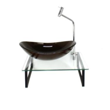 Imagem de Kit cuba de vidro oval 10mm marrom tampo 40cm incolor com suporte torn