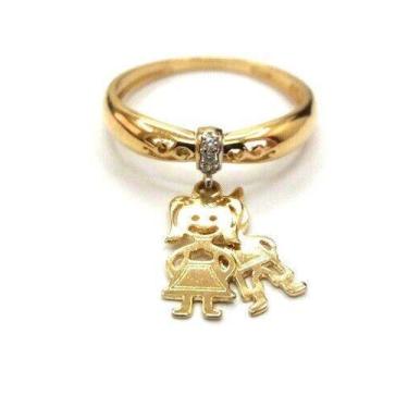 Imagem de Anel de ouro 18k com pingentes cravejados em zircônia filhos - Eleganc