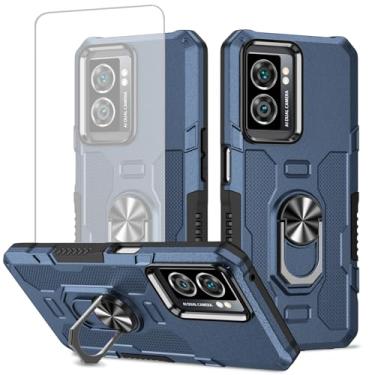 Imagem de Ueokeird Capa para Oppo A57 Capa/A57 5G/Oppo A77 5G/A77S/A57S Capa com protetor de tela de vidro temperado, proteção resistente com anel de metal suporte magnético capa de telefone para Oppo A57 azul