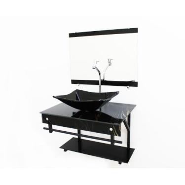 Imagem de Kit gabinete banheiro 60cm apx com cuba retangular mármore preto + tor