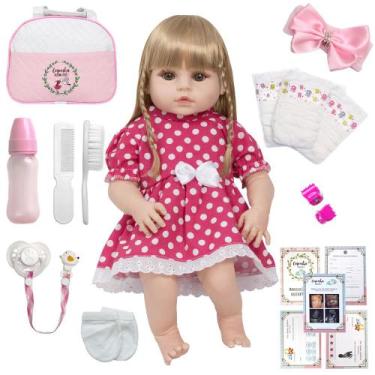 Imagem de Bebê Reborn Menina Loira Linda Vestido Rosa 20 Acessórios - Cegonha Re