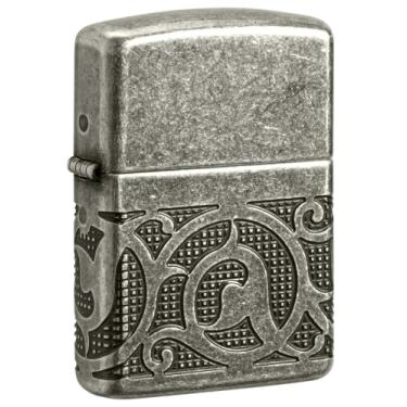 Imagem de Zippo Isqueiro de bolso prata antigo padrão armadura