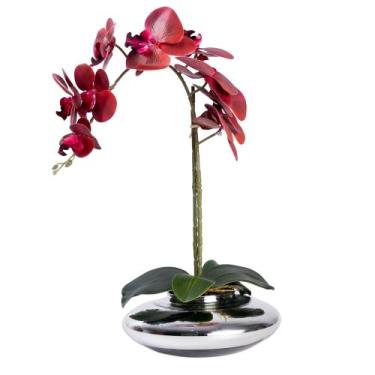 Imagem de Vaso Flor Planta Artificial Orquídea Realista - Floralis, Vermelho