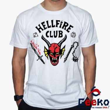 Imagem de Camiseta HellFire Club 100% Algodão Stranger Things Geeko, Branco gola