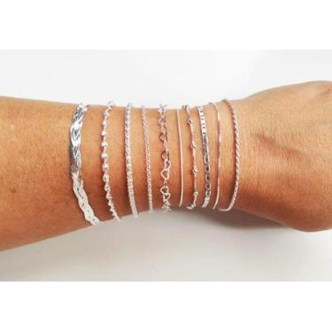 Imagem de Kit 10 Pulseiras Coração Trançada Bolinha Pipoca Prata 925 - DR Joias