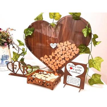 Imagem de Quadro Assinaturas Casamento P 150 Corações Rustico Em Mdf - Sonhos e 