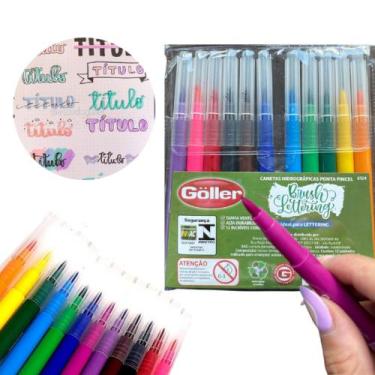 Imagem de Kit 12 Canetas Bush Lettering Ponta Pincél Fina Colorida - Win's Paper